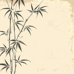 Fototapeta na wymiar bamboo leafs and sticks pastel background