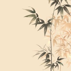 bamboo leafs and sticks pastel background