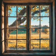 square window with a beautiful view outside