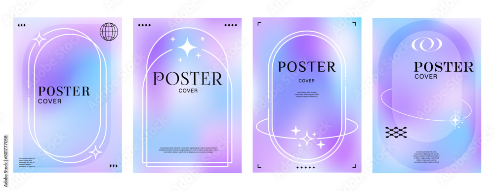 Poster aesthetic blur purple gradient y2k posters, modern backgrounds for covers, vector templates. pastel 