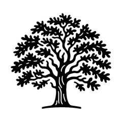 "Oak Tree Silhouette Monochrome Vector Icon"