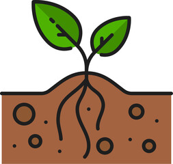 Agriculture spring sprout leaves, agronomy soil seedling, horticulture green plant seed linear icon. Farming harvest cultivation, gardening germination thin line vector symbol with growing plant