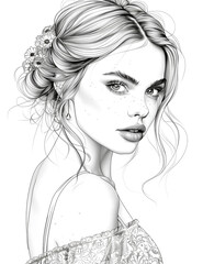 Fototapeta premium A woman with a bun in her hair and a necklace