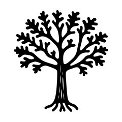 "Monochrome Vector Icon of Oak Tree Silhouette"