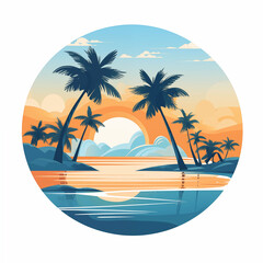 Fototapeta na wymiar Summer beach island with palm trees at the sunset 