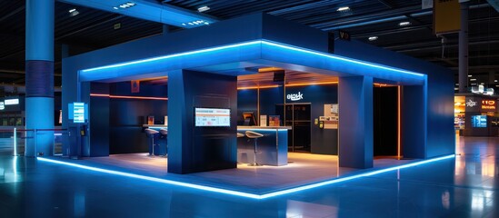 promotional trade show stand whit modern design and blue led lights