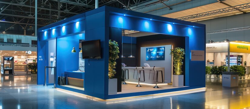 promotional trade show stand whit modern design and blue led lights