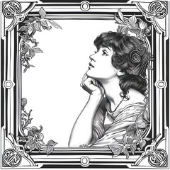 decorative frame hand drawn art nouveau on white background