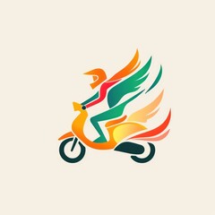 delivery express  motorcycle van logo design, colorful, white background
