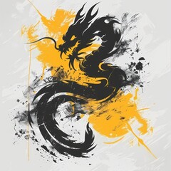 dragon design logo, modern ink painting, white background