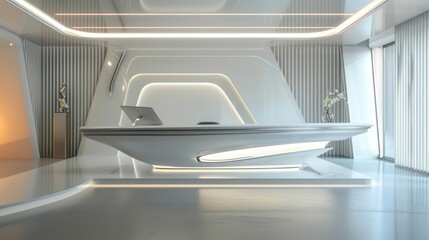 Office front desk, luxurious futuristic, led lights