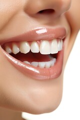 Fototapeta premium woman mouth with healthy teeth isolated on a white background