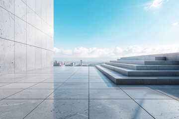 Obraz premium Concrete steps and buildings on the square,Empty architectural background.The modern urban skyline is in the background.