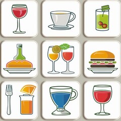 restaurant menu categories icon set 