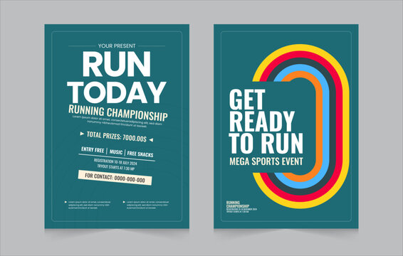 Running event double poster template. Poster design with abstract running track on stadium with lane. Running event social media post. Eps vector illustration.
