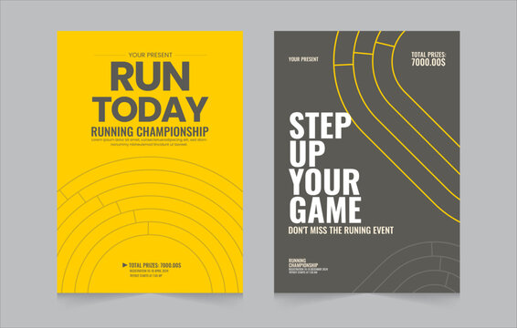Running event double poster layout. Modern elegant running event editable poster. Sport running event template design. Eps vector illustration. 