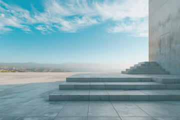Fototapeta premium Concrete steps and buildings on the square,Empty architectural background.The modern urban skyline is in the background.