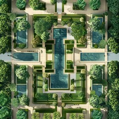 architecture landscape design big scale realistic, top view site plan 