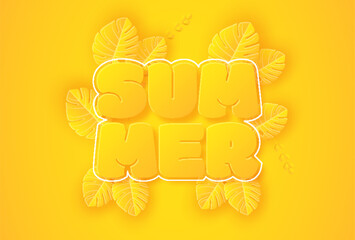 Summer background with yellow leaves. Summer background in paper craft style. paper cut and craft style. vector.	