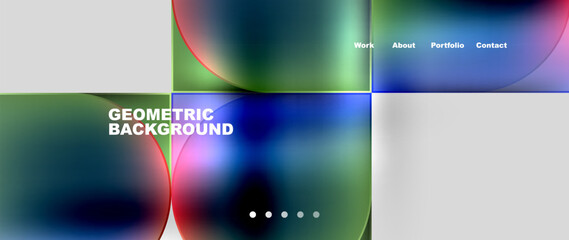 A vibrant geometric background featuring liquid violet rectangles and electric blue circles. Enhanced with magenta visual effect lighting, perfect for display on electronic devices with a modern font