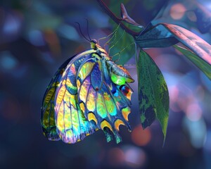 A butterfly emerging from a chrysalis, its wings a kaleidoscope of colors symbolizing the transformation of emotional intelligence  