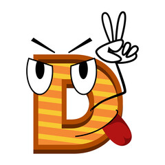 png mascot design letter D with smile and peace gesture two finger