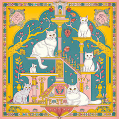 Fototapeta premium vector graphic Persian A cat tree with platforms, hideaways, and scratching posts can provide exercise and entertainment