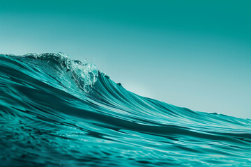 A bold wave of deep teal, featuring a gradient that fades into a clear, glass-like texture, evoking the depth and richness of tropical seas, captured in