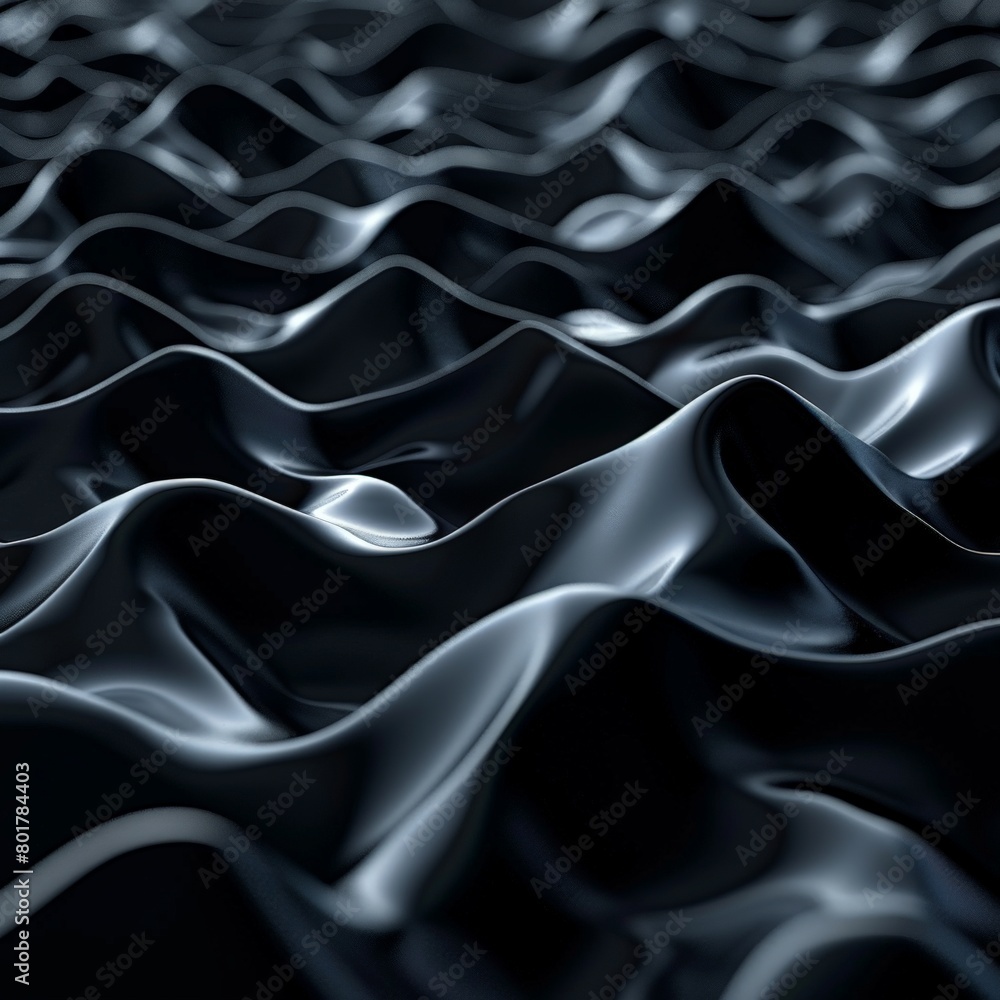Poster a dynamic of a black 3d background with cascading waves, creating a sense of movement and energy