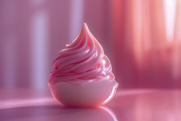 A pink frosted cupcake with a pink swirl on top