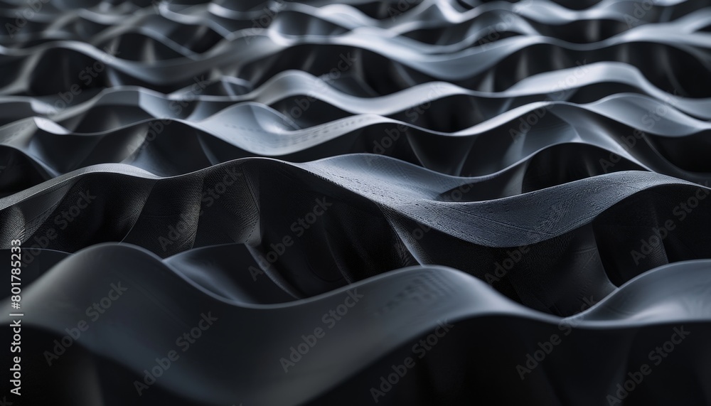 Poster a highresolution of a black 3d background with sharp, angular waves casting long, dramatic shadows