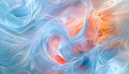 Obraz premium abstract image of various waves, in the style of organic shapes and curved lines, data visualization, muted colorscape mastery, light blue and orange, calm and meditative