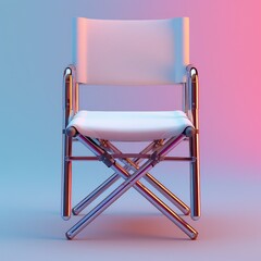 director chair bright color, blue and white background