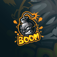 Boom mascot logo design vector with modern illustration concept style for badge, emblem and t shirt printing. Angry bomb illustration.