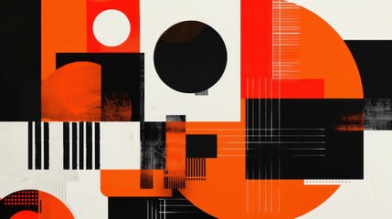 digital abstract design in orange, white and black