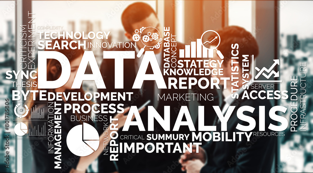 Poster data analysis for business and finance concept. interface showing future computer technology of prof