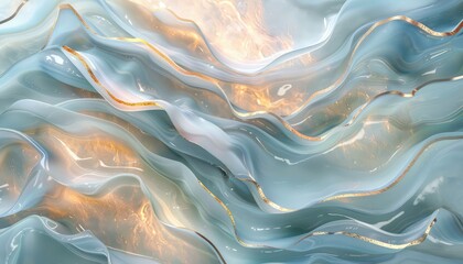 Obraz premium Soft tender beautiful continuous linear glowing iridescent icy blue and golden hues lines