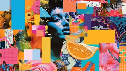A vibrant collage of various elements shaping the perception of a brand Inspiring Bright and bold colors