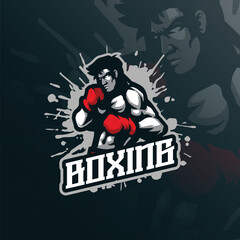 Boxing mascot logo design vector with modern illustration concept style for badge, emblem and t shirt printing. Kick boxing illustration.