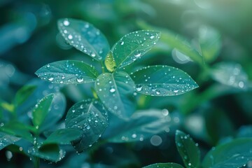 raindrop on top of green leaves