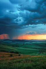 Fototapeta premium A stormy sky with a beautiful sunset in the background