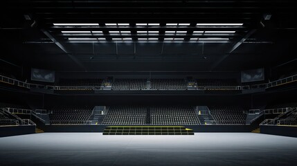 hockey stadium sits in a dark studio with a dark black background