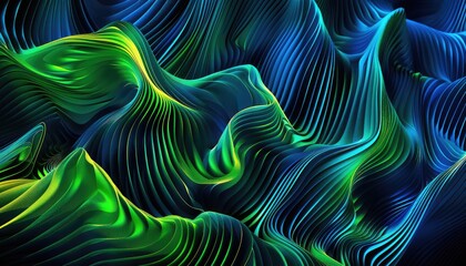 Fototapeta premium green and blue wavy lines on black background, futuristic influence style, precision art, chiaroscuro, free flowing lines, ultra high definition image