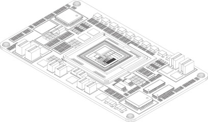 Fototapeta premium An illustration of the components of a basic computer.computer technology in the workplace, isometric