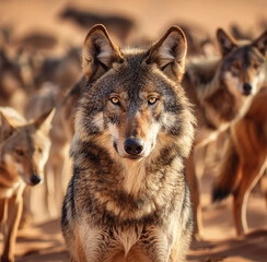 Obraz premium Arabian Wolf Canis Lupus Arabs Staring on the Camera