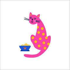 Adorable Clipart Collection. Cats Eating for Creative Designs