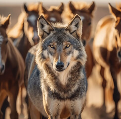 Fototapeta premium Arabian Wolf Canis Lupus Arabs Staring on the Camera