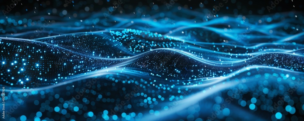 Aufkleber abstract of a black 3d background with bioluminescent waves pulsing with a soft, blue light