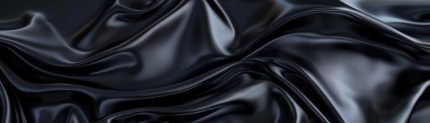 Fototapeta premium Black 3D background featuring smooth, wavelike folds reminiscent of luxurious fabric 