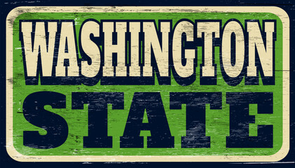 Retro vintage Washington State sign on wood